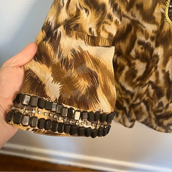 Adrienne Vittadini Sheer Tunic Top Brown Geo - Picture 9 of 12